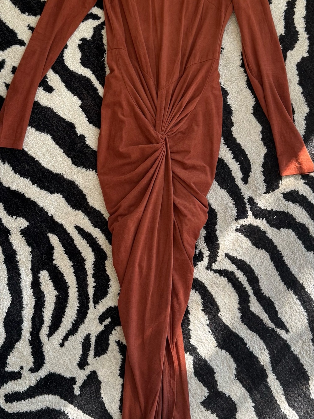 Hot & Delicious Rust-Tone Long Sleeve Twist Midi Dress